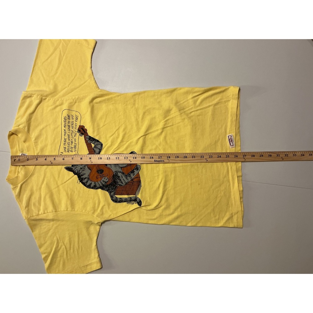 VTG‎ USA Made 80s B Kliban Cat Mousies Song Yellow Graphic Tee Youth Small USA - Picture 6 of 7